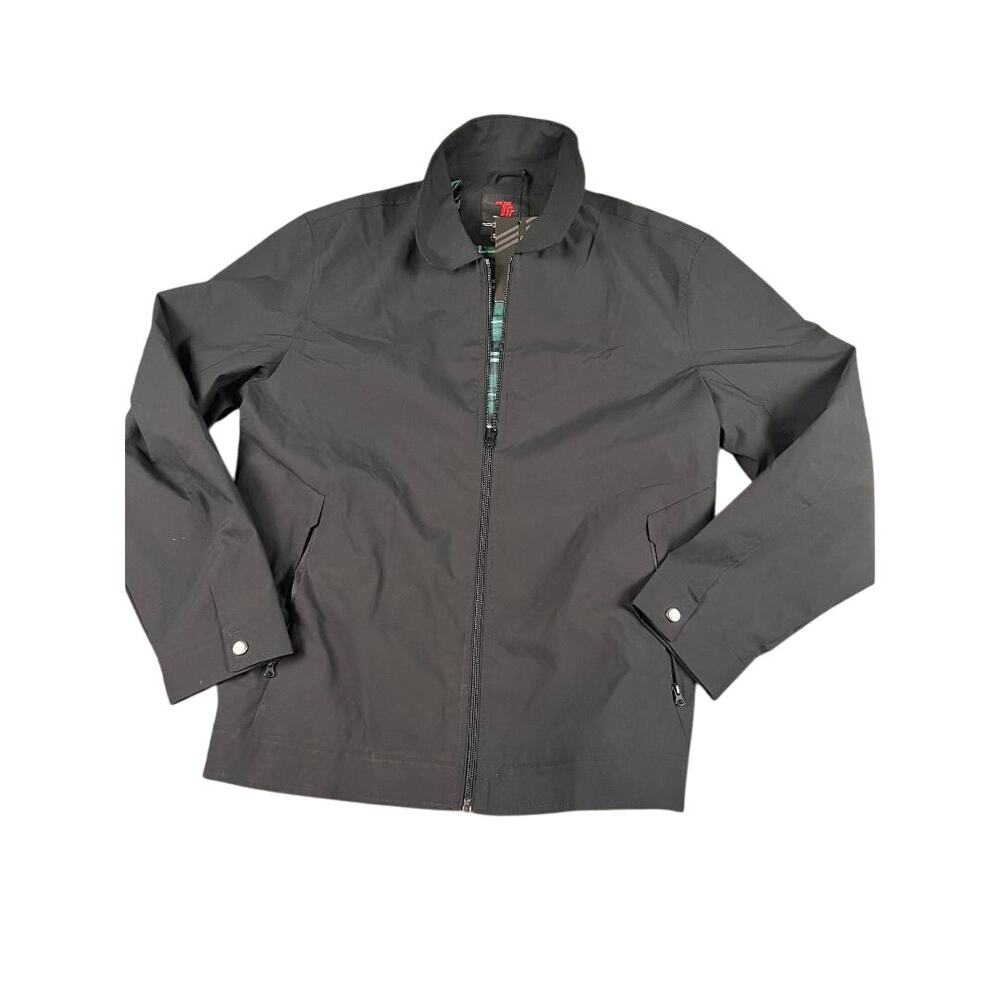 TF Men's Fashion Black Green Plaid Zip Up Jacket Large NWT *